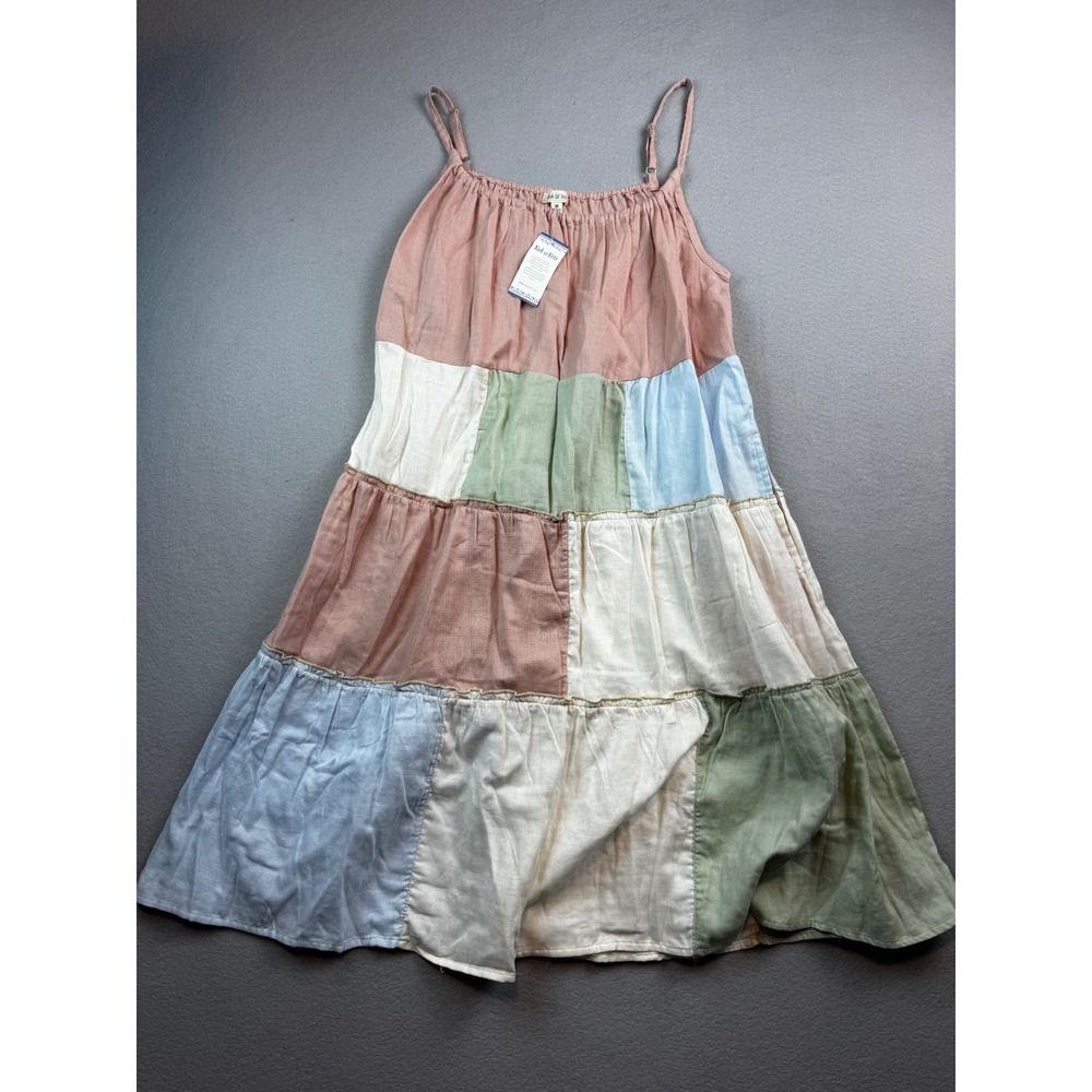 Yak & Yeti Womens M Cotton Patchwork Midi Dress Pastel Boho Tiered NWT